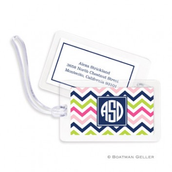 Luggage Tags - Chevron Pink Navy & Lime